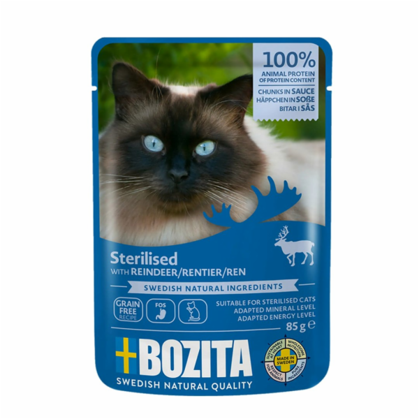BOZITA Sterilised Masové kousky v omáčce se sobem – vlhké...