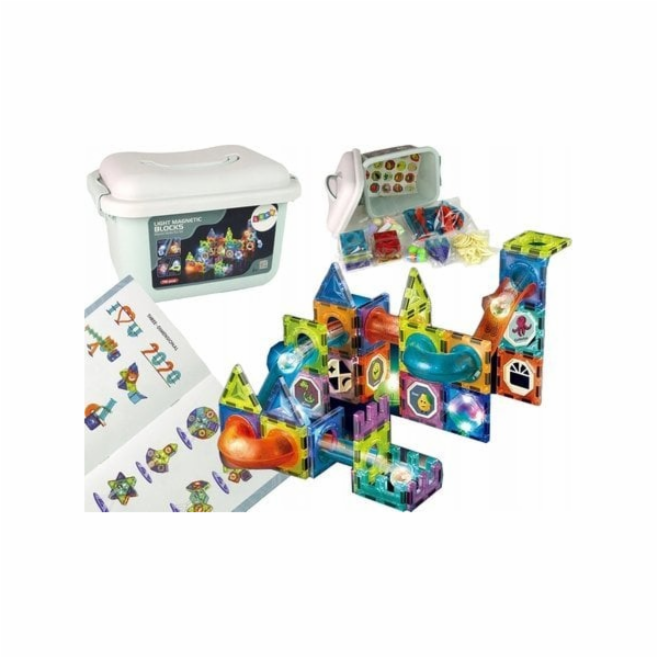 LeanToys Magnetické bloky s kuličkou a osvětlenou dráhou ...