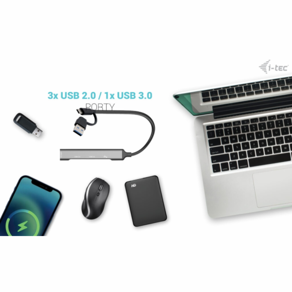 i-tec USB-C/USB-A Metal Charging + data HUB, 15W per port...
