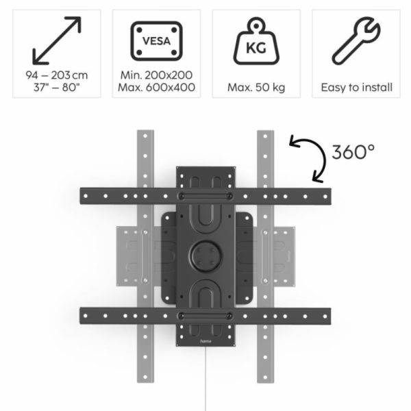 HAMA 360° držiak na TV, 37" - 80", 50kg, čierny