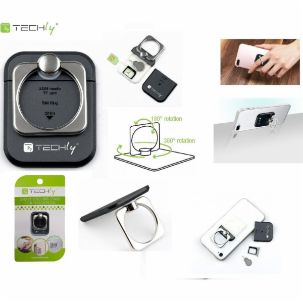 Techly Techly DRŽÁK NA PRSTEN NA TELEFONY, ČERNÝ