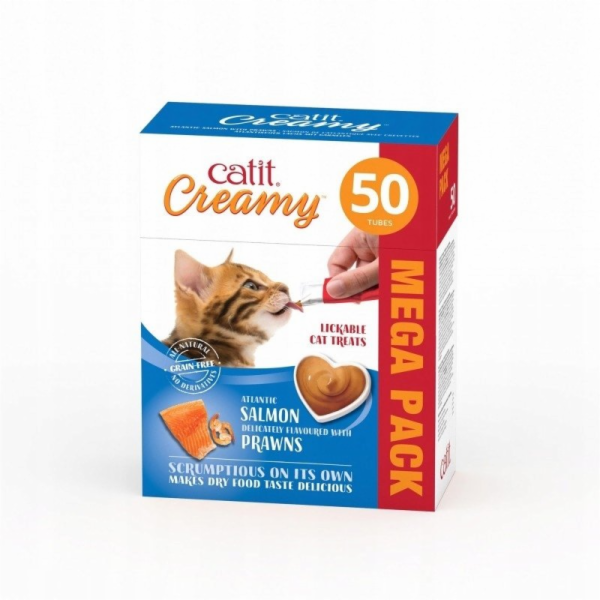 Catit Krémové Megapack pro kočky losos s krevetami 50x10g