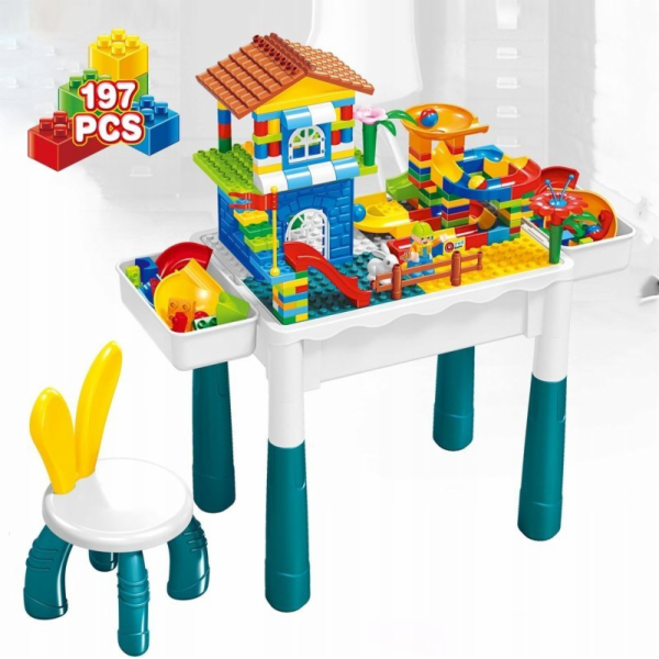 LeanToys Stavebnice 197 dílků + stůl a židle