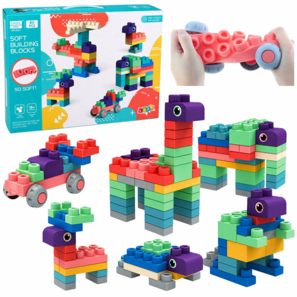 LeanToys Měkké senzorické silikonové stavebnice barevné 8...