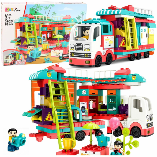LeanToys Skládací karavan , stavebnice, figurky, světla, ...
