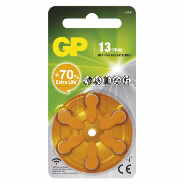 Baterie GP ZINC AIR ZA13/PR48, 1,4V, 6 ks.