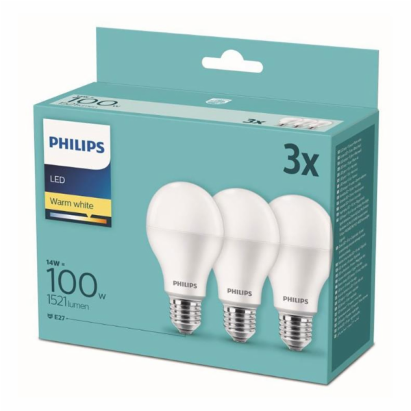 Philips LED Lamp E27 3-Pack  100W 2700K