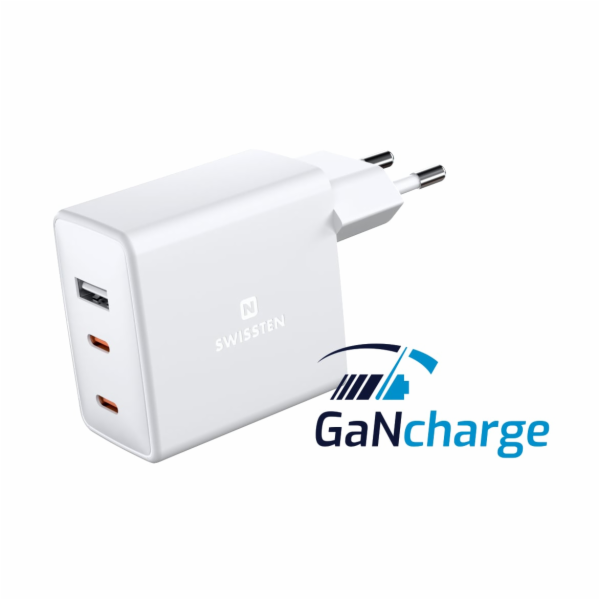 Swissten Síťový Adaptér GaN 2x USB-C + 1x USB 70W PD Bilý