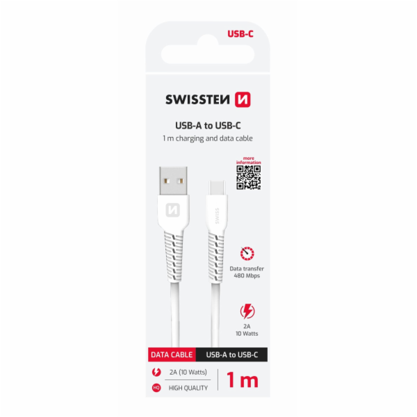 Swissten TPU nabíjecí kabel USB / USB-C 1,0 M BÍLÝ