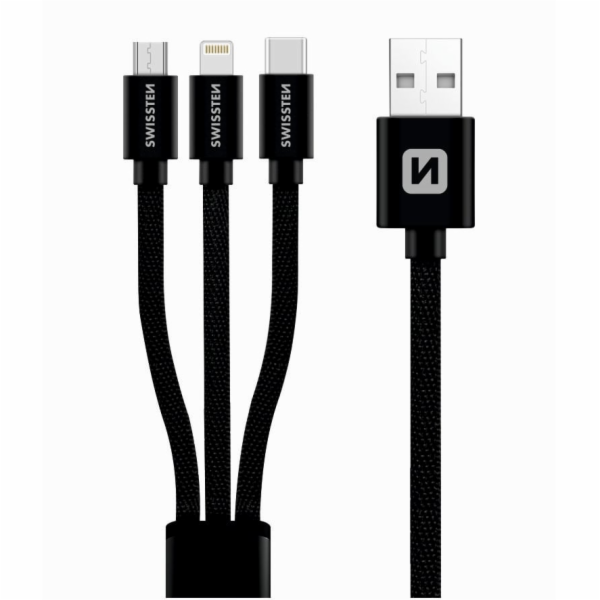 Swissten Datový kabel 3in1 MFi, 1,2 m, textilní, (micro U...