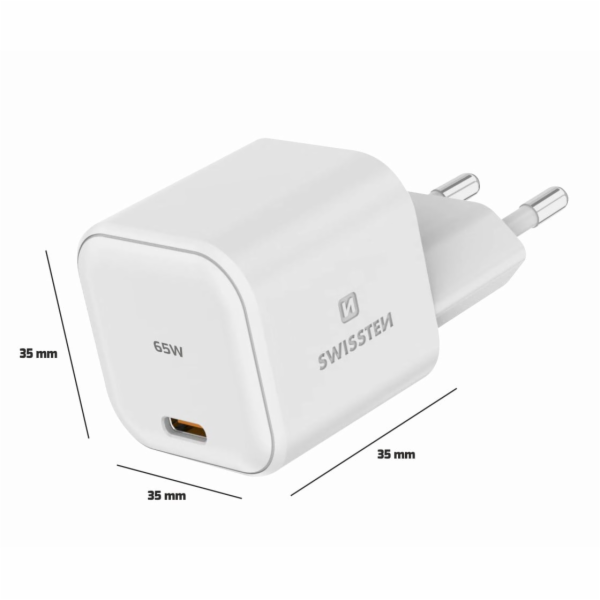 Swissten Síťový Adaptér GaN 1x USB-C 65W PD Bilý