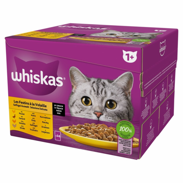 WHISKAS Poultry Feast Box - mokré krmivo pro kočky - 24x85 g