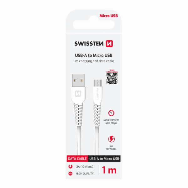 Swissten datový kabel usb / micro usb 1,0 m bílý