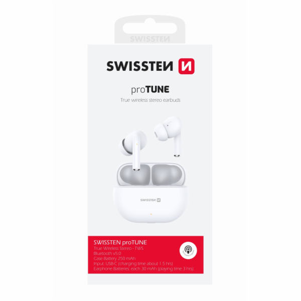 HF, sluchátka Bluethooth SWISSTEN proTUNE, TWS, bílá