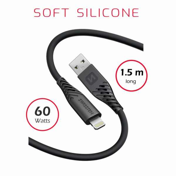 Data kabel SWISSTEN SOFT SILICONE USB/Lightning, 60W, 1,5...