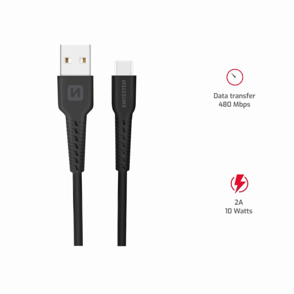 Swissten datový kabel usb / usb-c 1,0 m černý