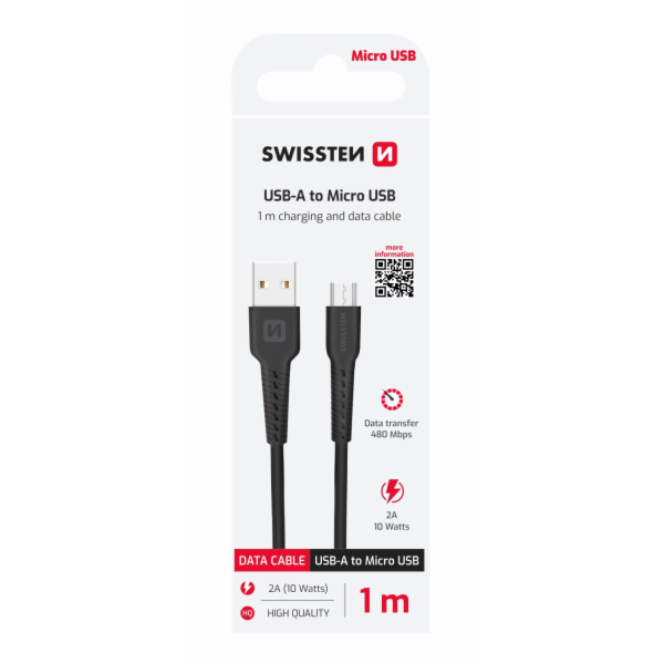 Swissten datový kabel usb / micro usb 1,0 m černý