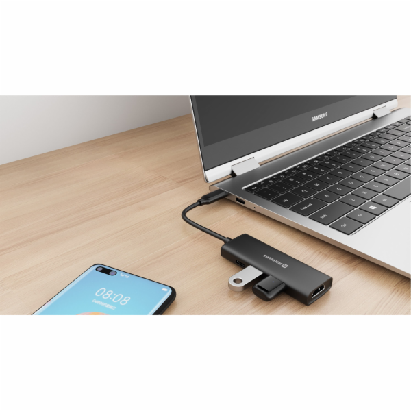 Swissten usb-c hub 4-in-1 (usb-c 100w, hdmi 4k, 2x usb-a)...