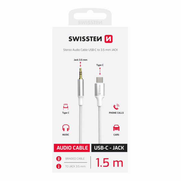 Swissten Audio adaptér USB-C / 3,5 mm jack 1,5 m, bílý