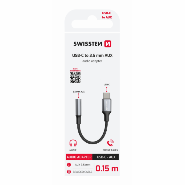 Swissten audio adaptértextile usb-c (samec) / 3,5mm aux 0...