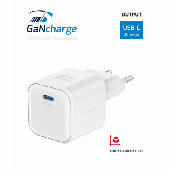 Swissten síťový adaptér gan 1x usb-c 20w power delivery bílý