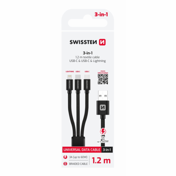 Swissten datový kabel textile 3in1 1,2 m černý (lightning...