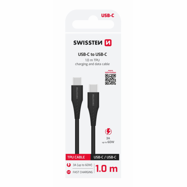 Swissten nabíjecí kabel usb-c / usb-c 1,0 m černý