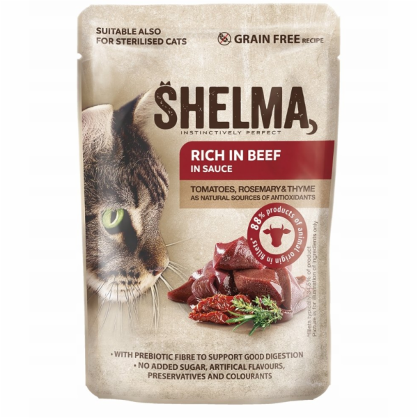 SHELMA Rich in beef in sauce - mokré krmivo pro kočky - 85g