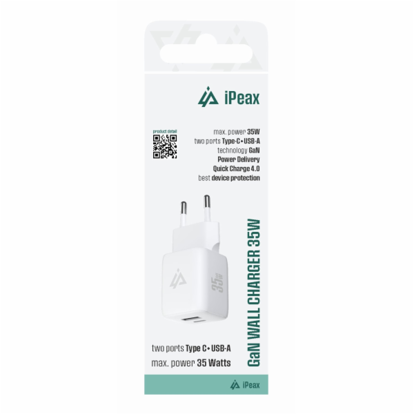 iPEAX GaN SÍŤOVÁ NABÍJEČKA 35W (USB-C + USB-A) BÍLÁ