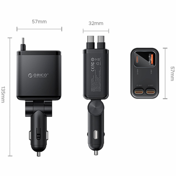 Orico Twin Reach 45W USB-A + USB-C autonabíječka se dvěma...