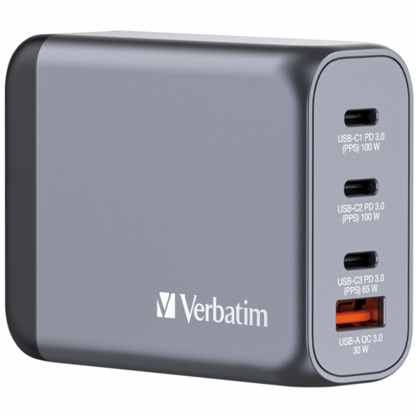 Verbatim GNC-100 GaN Charg. 100W  3xUSB-C PD, 1xUSB-A QC ...
