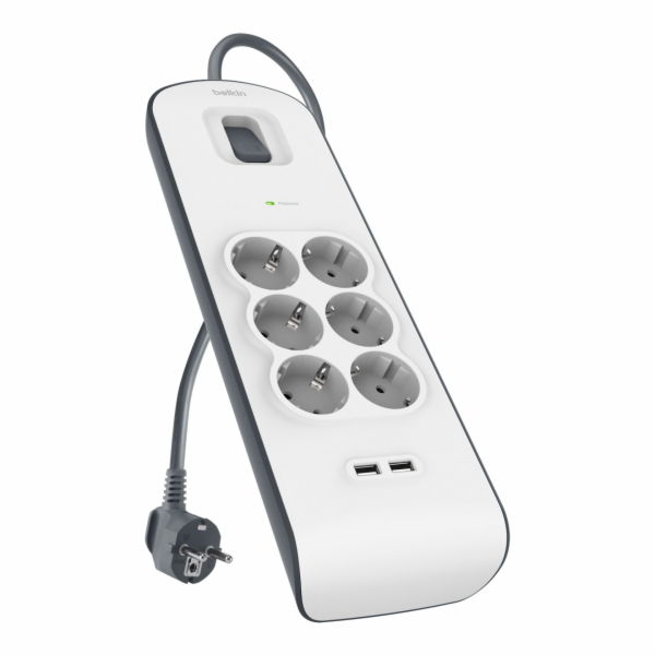 Belkin Surge Prot.Strip 6 outlet  2xUSB-A, 2m Cable BSV60...
