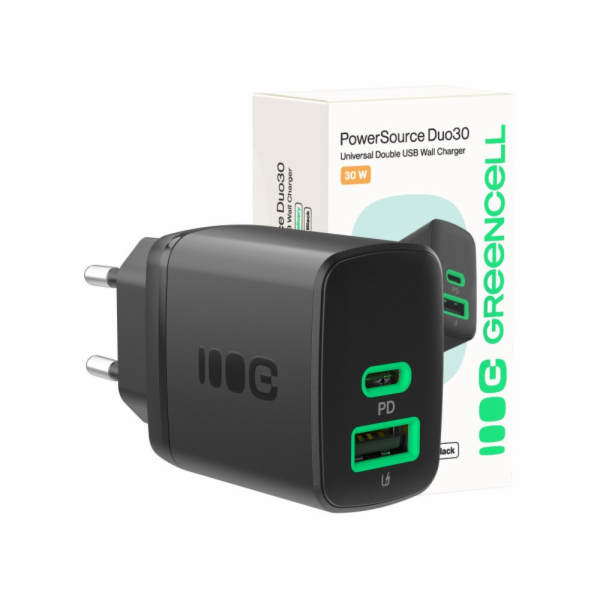 GREENCELL USB-C/A CHARGER POWERSOURCE DUO30 30W BL