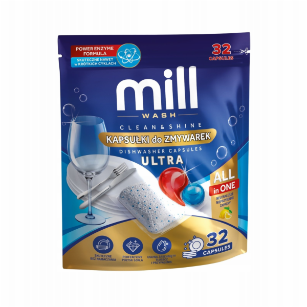 MILL Kapsle do myček nádobí CLEAN&SHINE Ultra, 32 ks, 3K.D
