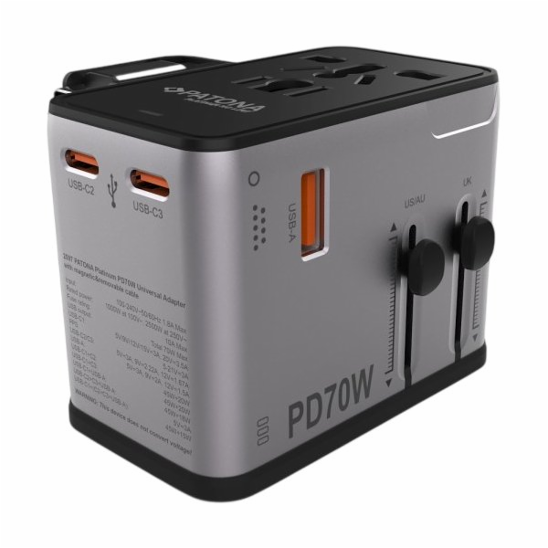 PATONA cestovní adaptér 3x USB-C, 1x USB, vyměnitelné zás...