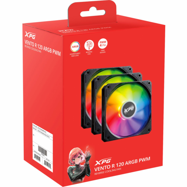 ADATA XPG VENTO  120 3 PACK  REVERSE COOLING FAN RGB BLACK