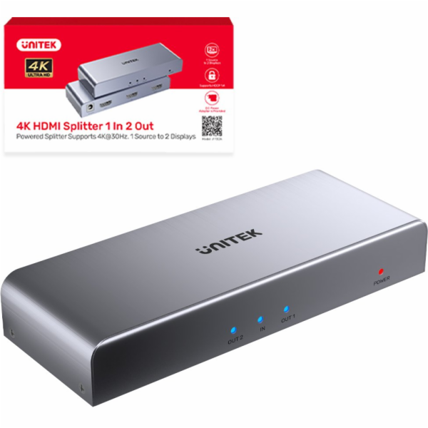 Unitek Rozbočovač HDMI signálu 1 vstup - 2 výstupy 4K