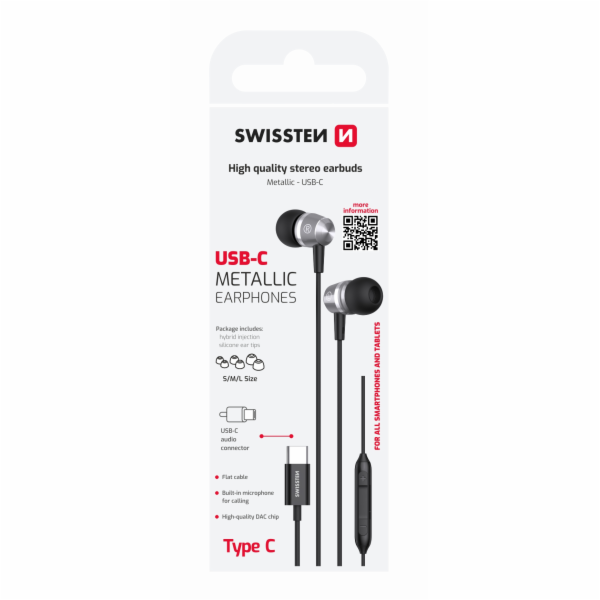 Swissten usb-c sluchátka metallic černá