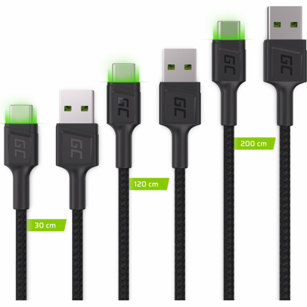 Green Cell Set 3x Cable GC Ray USB-C Cable 30cm, 120cm, 2...