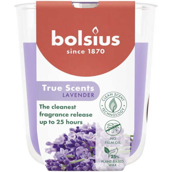 Svíčka Bolsius True Scents, levandule, 80x73 mm, ve skle