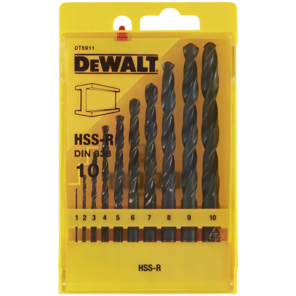 Sada vrtáků do kovu HSS-R DIN 338 DT5911, 10 dílná DEWALT