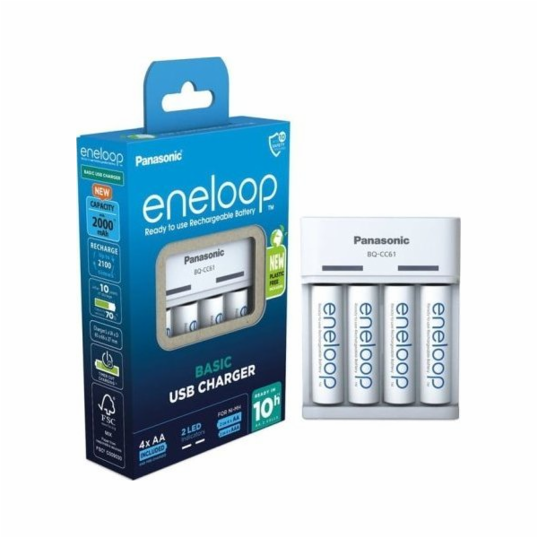 Panasonic Eneloop Basic Charger USB BQ-CC61 incl. 4xAA 22...