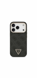 Guess PU Leather 4G Strass Triangle Logo Gold Frame MagSafe kryt iPhone 18 Pro čierny