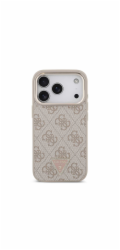 Guess PU Leather 4G Strass Triangle Logo Gold Frame MagSafe kryt iPhone 18 Pro ružový