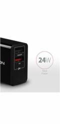 AXAGON ACU-QS24, QC & SMART nabíjačka do siete 24W, 2x port USB-A, QC3.0/AFC/FCP + 5V/1,2A