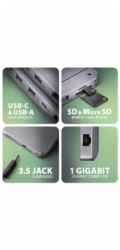 AXAGON HMC-12GM2, USB 10Gbps hub, 3x USB-A, USB-C, HDMI, DP, RJ-45 GLAN, M.2, SD/mSD, audio, PD 100W, kabel USB-C 50cm