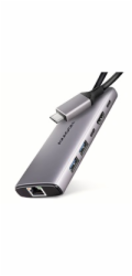 AXAGON HMC-6G2L, USB 10Gb/s hub, 2x USB-A, 1x USB-C, HDMI 4k/60, RJ-45, PD 100W, kabel USB-C 15cm