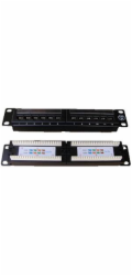 DATACOM Patch panel UTP 10" 12 port CAT5E, 2x6 pozic, 1U, zadní zářez, černý