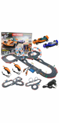 LeanToys 3v1 RC závodní dráha s osvětlenými smyčkami a ovladači aut 560 cm