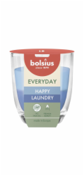 Svíčka, vonná Bolsius Happy Laundry, 21 h, modrá/světle modrá